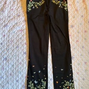 Floral Embroidered Black Jeans